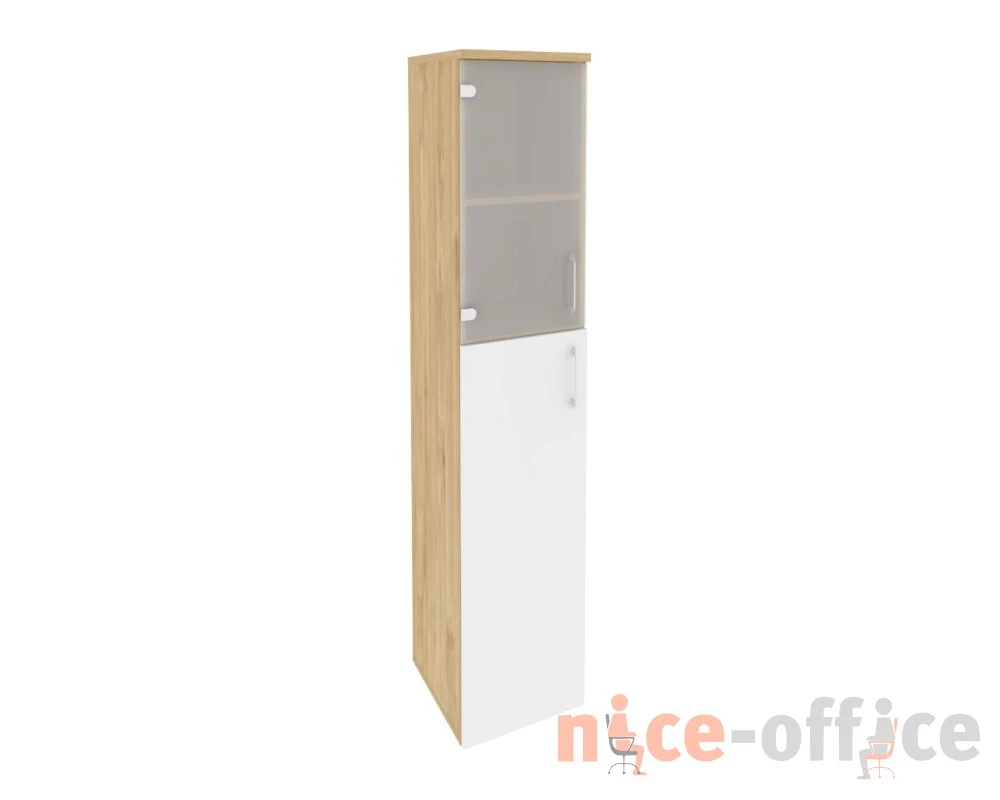 Шкаф высокий узкий левый (1 средний фасад ЛДСП + 1 низкий фасад стекло) 400x420x1977 Оникс / Onix
