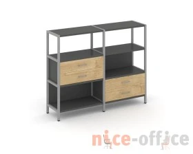 Двухсекционный стеллаж трехярусный с ящиками на двух ярусах 1590х400х1246 Шелф Систем / Shelf System images