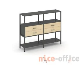 Двухсекционный стеллаж трехярусный с ящиками на одном ярусе 1590х400х1246 Шелф Систем / Shelf System images