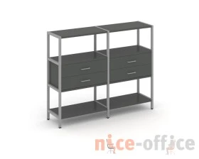 Двухсекционный стеллаж трехярусный с ящиками на одном ярусе 1590х400х1246 Шелф Систем / Shelf System images