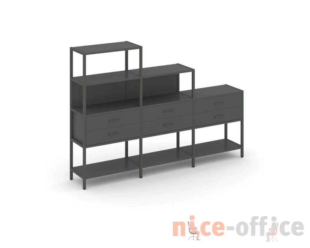 Трехсекционный стеллаж четырех/трех/двухярусный с ящиками 2730х400х1613 Шелф Систем / Shelf System