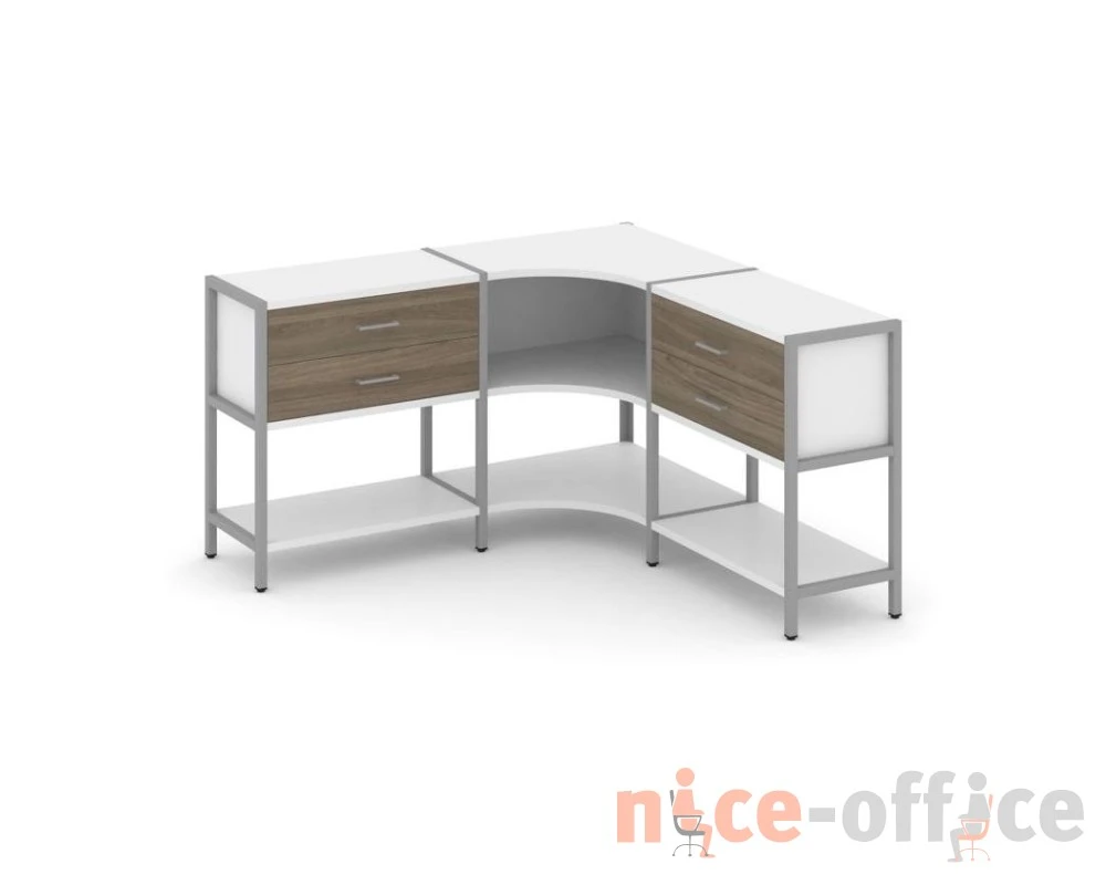 Трехсекционный угловой стеллаж двухярусный с ящиками 1590х1590х879 Шелф Систем / Shelf System