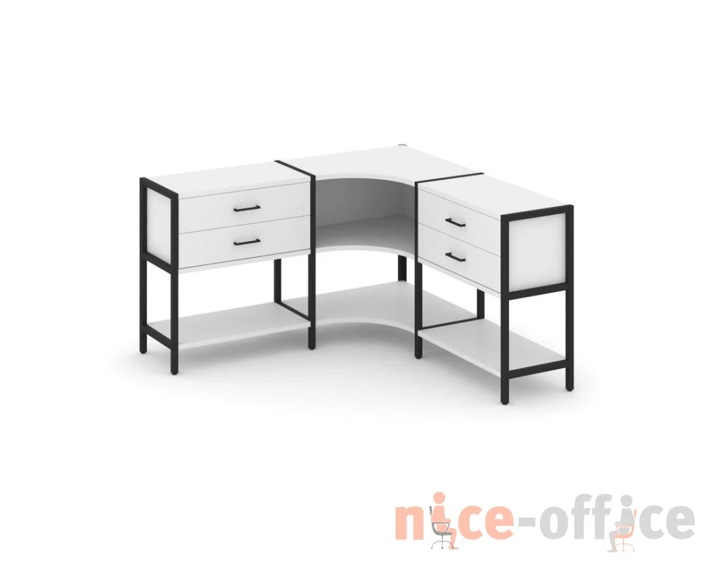 Трехсекционный угловой стеллаж двухярусный с ящиками 1590х1590х879 Шелф Систем / Shelf System