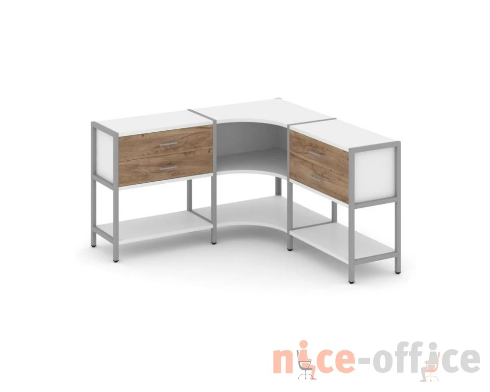 Трехсекционный угловой стеллаж двухярусный с ящиками 1590х1590х879 Шелф Систем / Shelf System