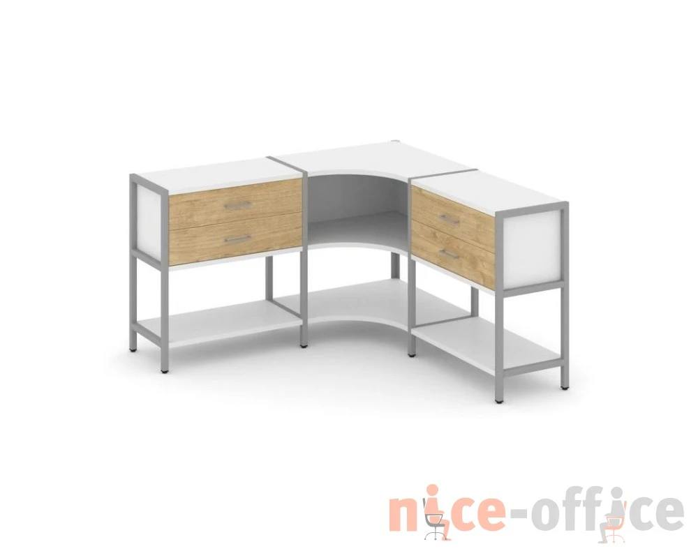 Трехсекционный угловой стеллаж двухярусный с ящиками 1590х1590х879 Шелф Систем / Shelf System