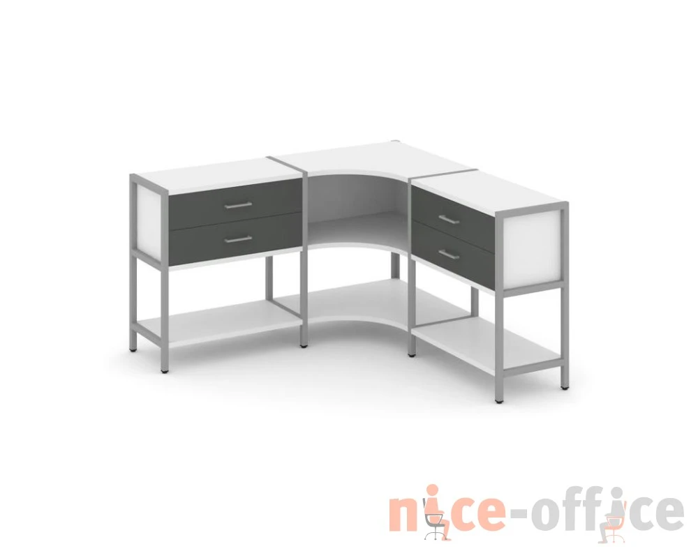 Трехсекционный угловой стеллаж двухярусный с ящиками 1590х1590х879 Шелф Систем / Shelf System