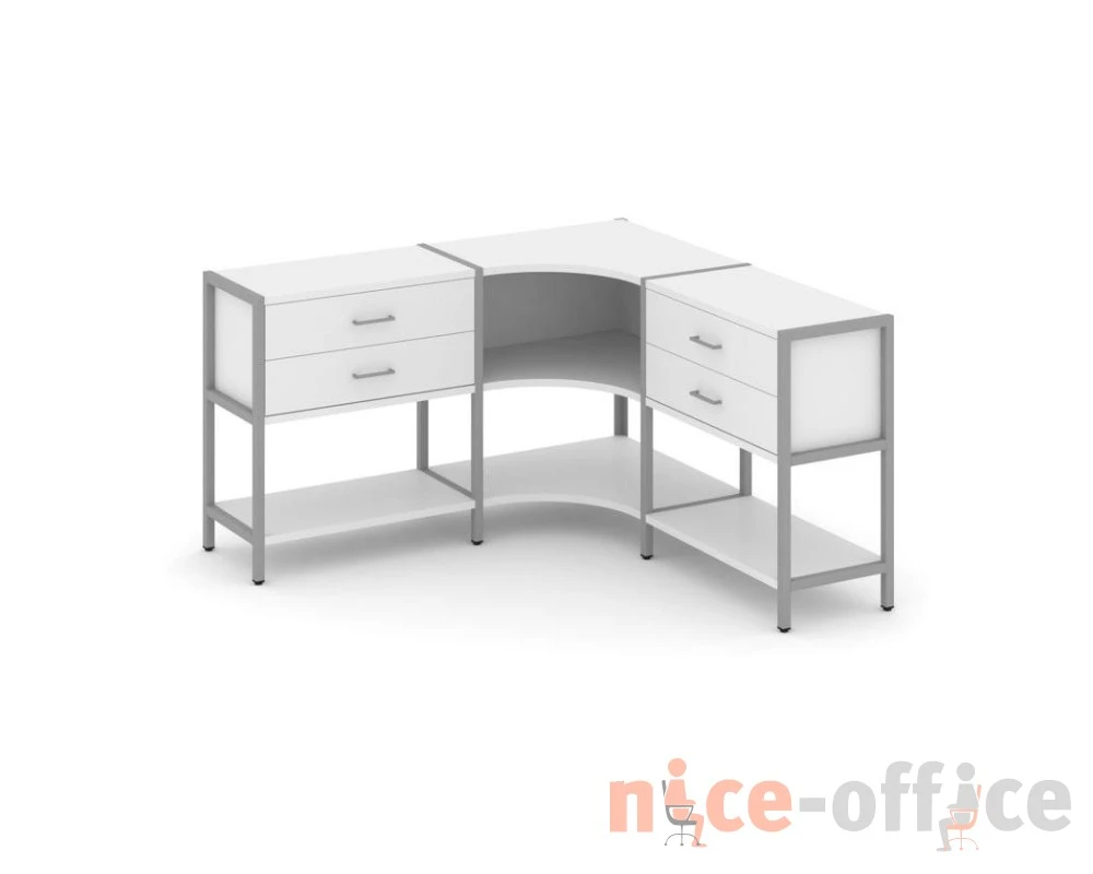Трехсекционный угловой стеллаж двухярусный с ящиками 1590х1590х879 Шелф Систем / Shelf System