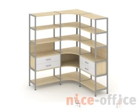 Трехсекционный угловой стеллаж пятиярусный с ящиками 1590х1590х1980 Шелф Систем / Shelf System images