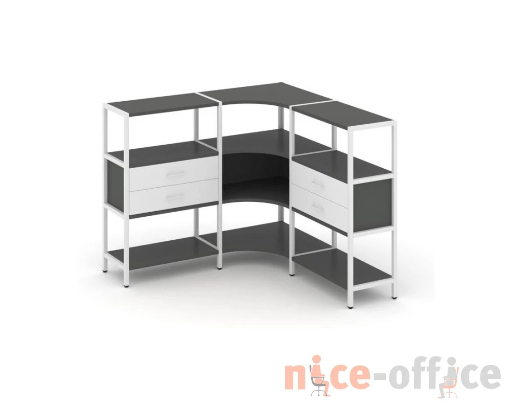 Трехсекционный угловой стеллаж трехярусный с ящиками 1590х1590х1246 Шелф Систем / Shelf System