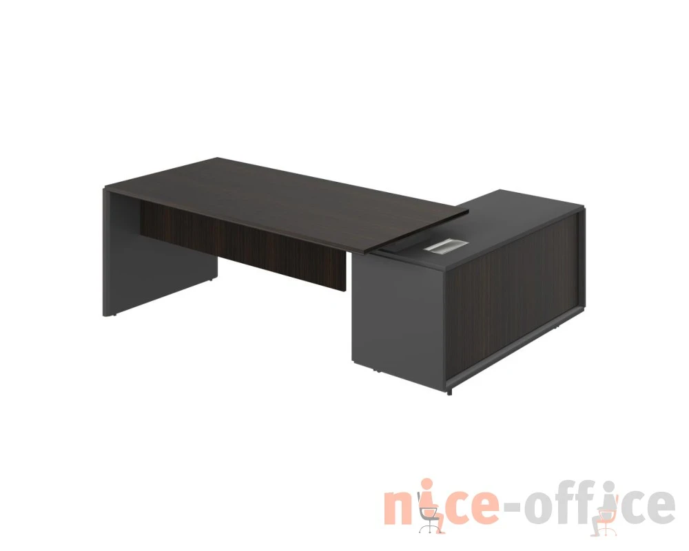 Стол с тумбой (3 двери) и новым блоком розеток L 220х167х76,3 Platinum Венге/Серый матовый